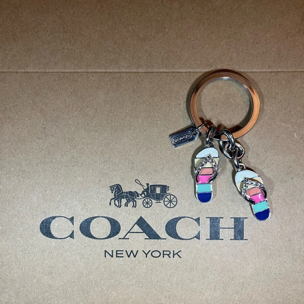 COACH 💕 Vintage Flip Flops Multicolor Bag Charm/Keychain EUC Silver Tone - Picture 1 of 7